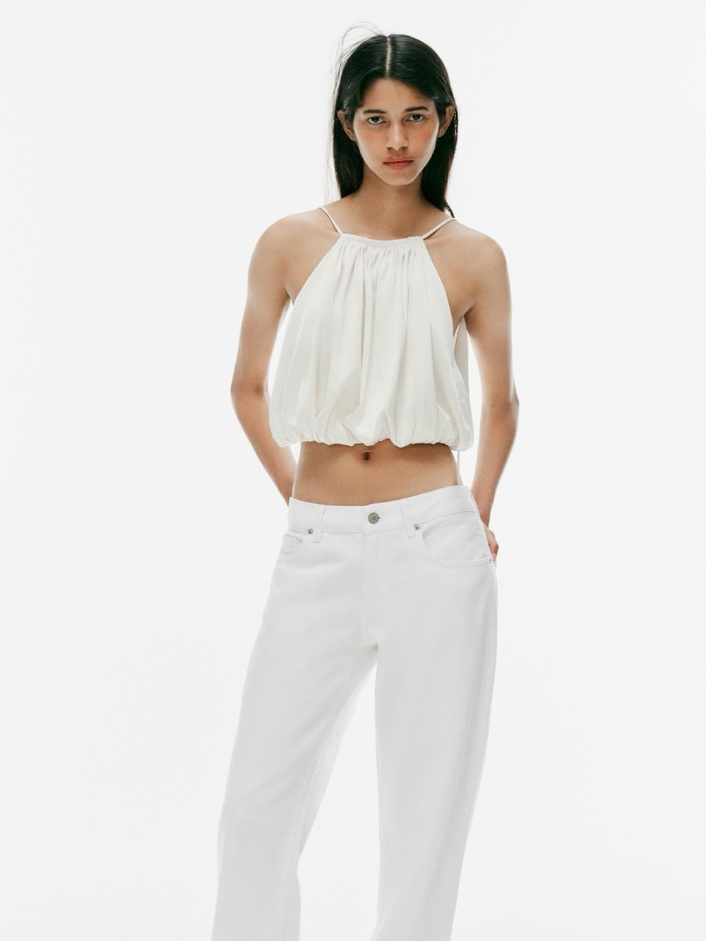 zara Cream Bubble Hem Women's top - Picture 3 of 6
